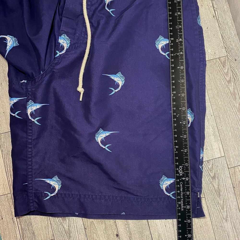 J Crew Men's Board Shorts Swimsuit Size 33 Navy Swordfish Print - Picture 8 of 11